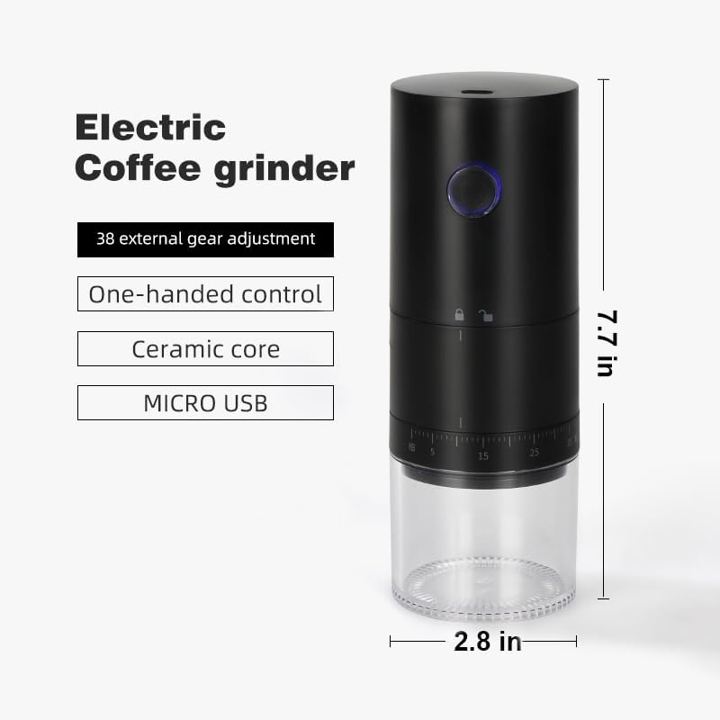 TOBEFORT Portable Electric Burr Coffee Grinder with 38 Adjustable Grind Settings - USB Rechargeable Ceramic Core Conical Burr, Coffee Bean Grinder for Espresso, French Press, Travel, Camping, Home & Office Use - Image 1